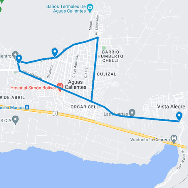 Buses publicitarios en Mariara Ruta de Bus 1: 22 de Mayo - Agua Caliente