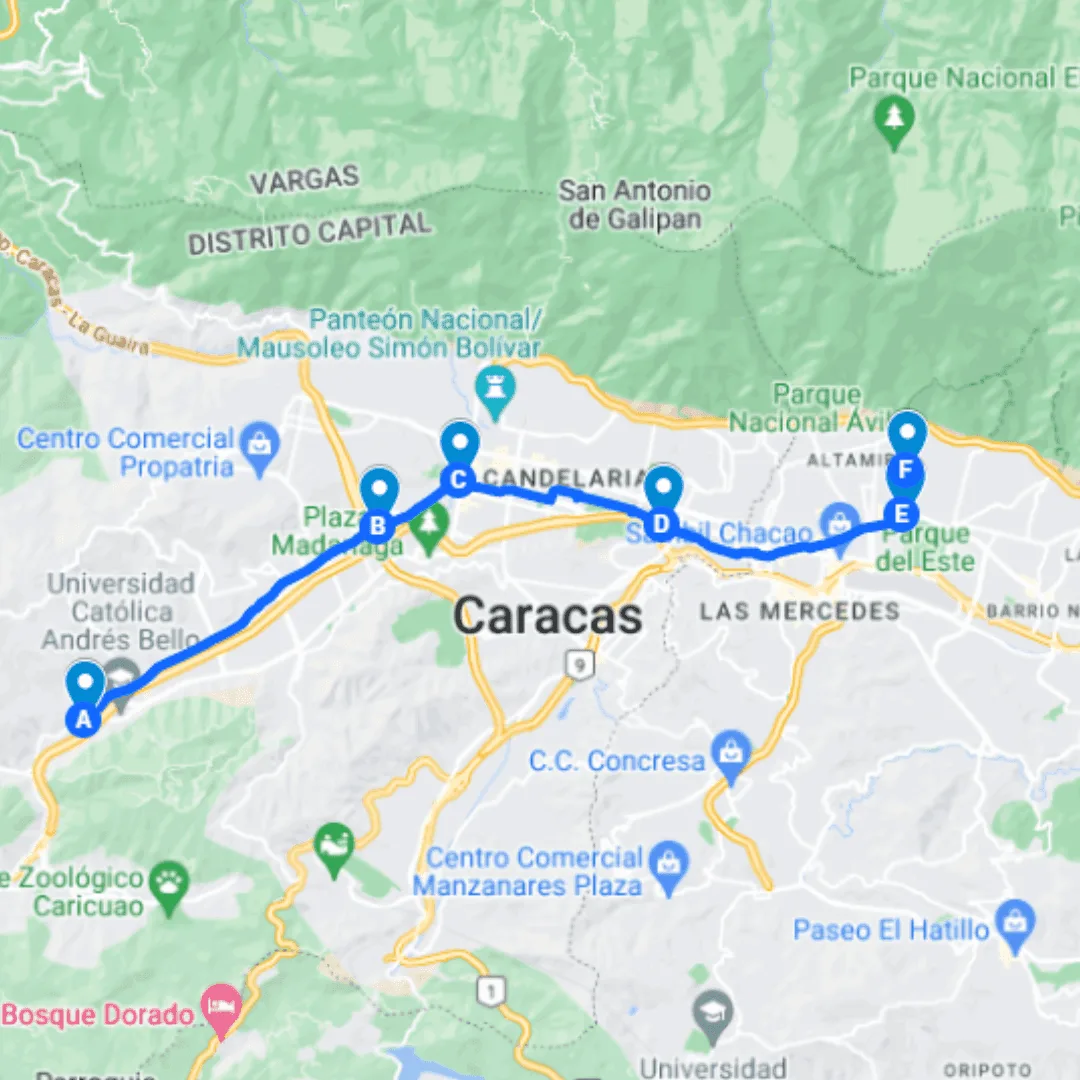 BUS-CCS-RUTA-8 Caracas Ruta de Bus 8: Antímano - Parque Cristal