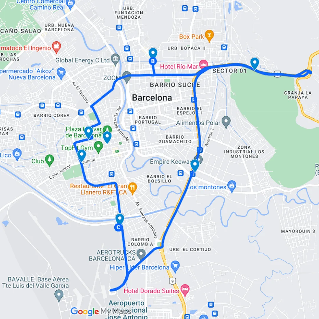 BUS-ANZ-RUTA-3 Anzoátegui Ruta 3: Terminal de pasajeros - Rio Mar